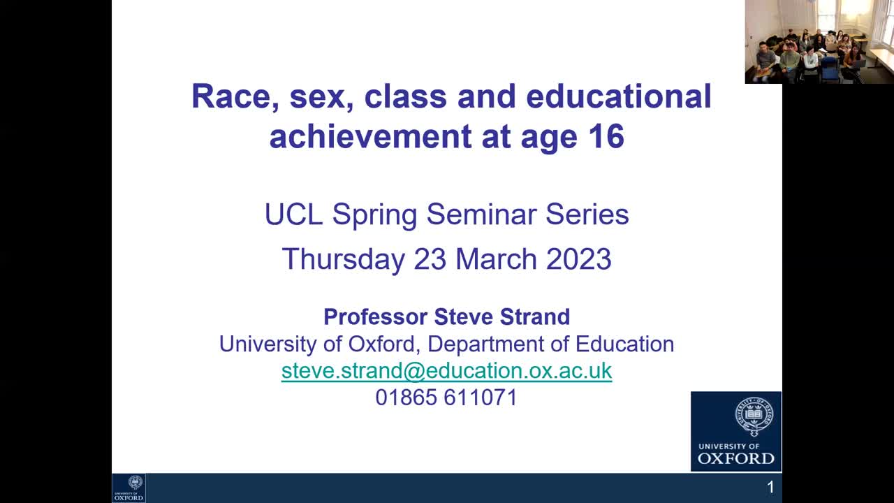 Race, sex, class and educational achievement at age 16 - CEPEO Seminar  Series