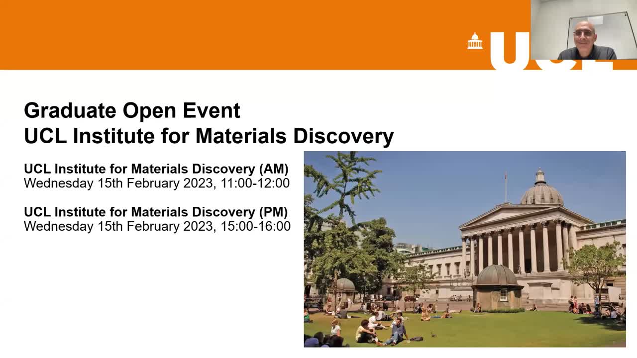 - UCL Institute for Materials Discovery - Postgraduate Virtual Open Day