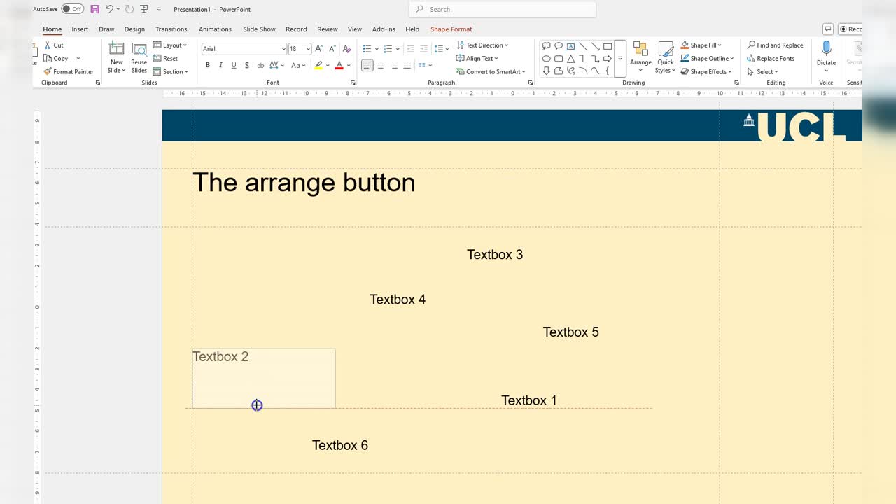 - The arrange button